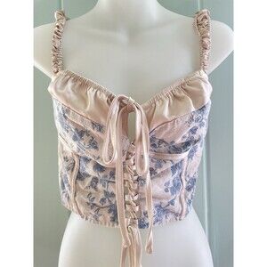 Cider Corset Crop Top Womens XL Floral Cottagecore Lace Up Festival Coquette